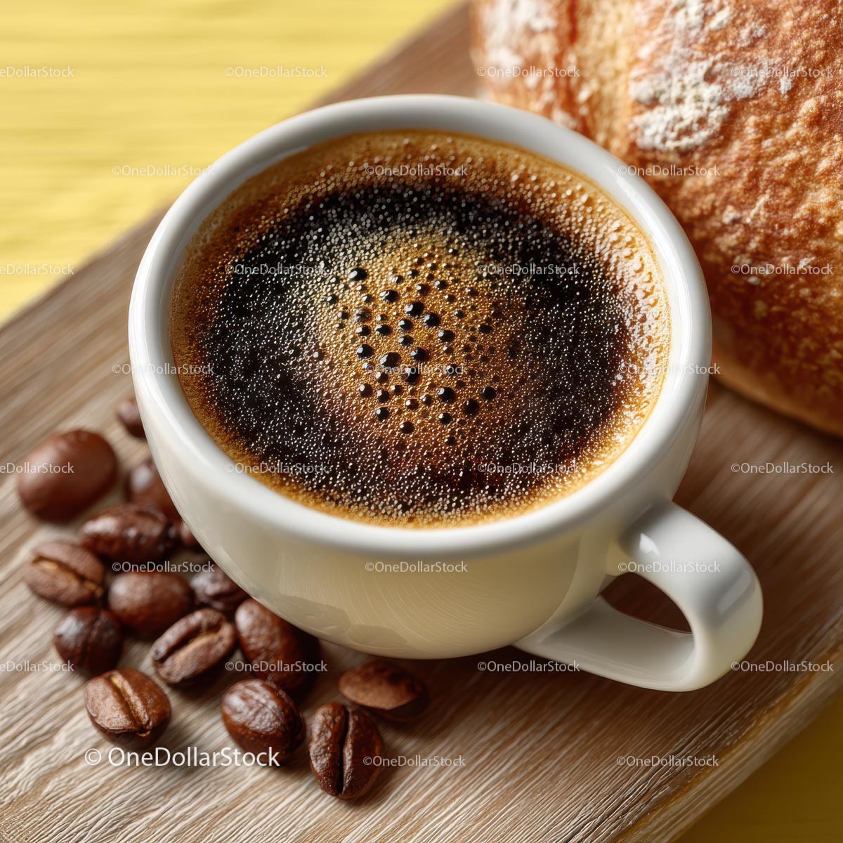 Delicious Coffee in a White Cup with Roasted Beans
