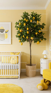 Lemon Tree in a Modern Nursery with Bright Yellow Accents
