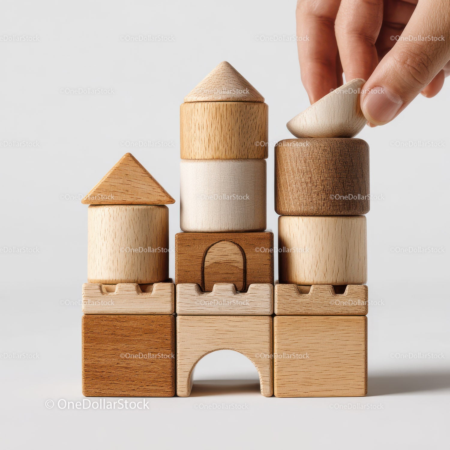 Set of Colorful Wooden Blocks and Shapes for Children's Play