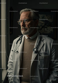Senior Male Doctor in White Lab Coat with Stethoscope in Clinical Setting