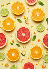Sliced Citrus Fruits with Fresh Mint on Light Background