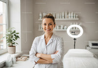 Professional Female Healthcare Worker in White Coat in Modern Clinic