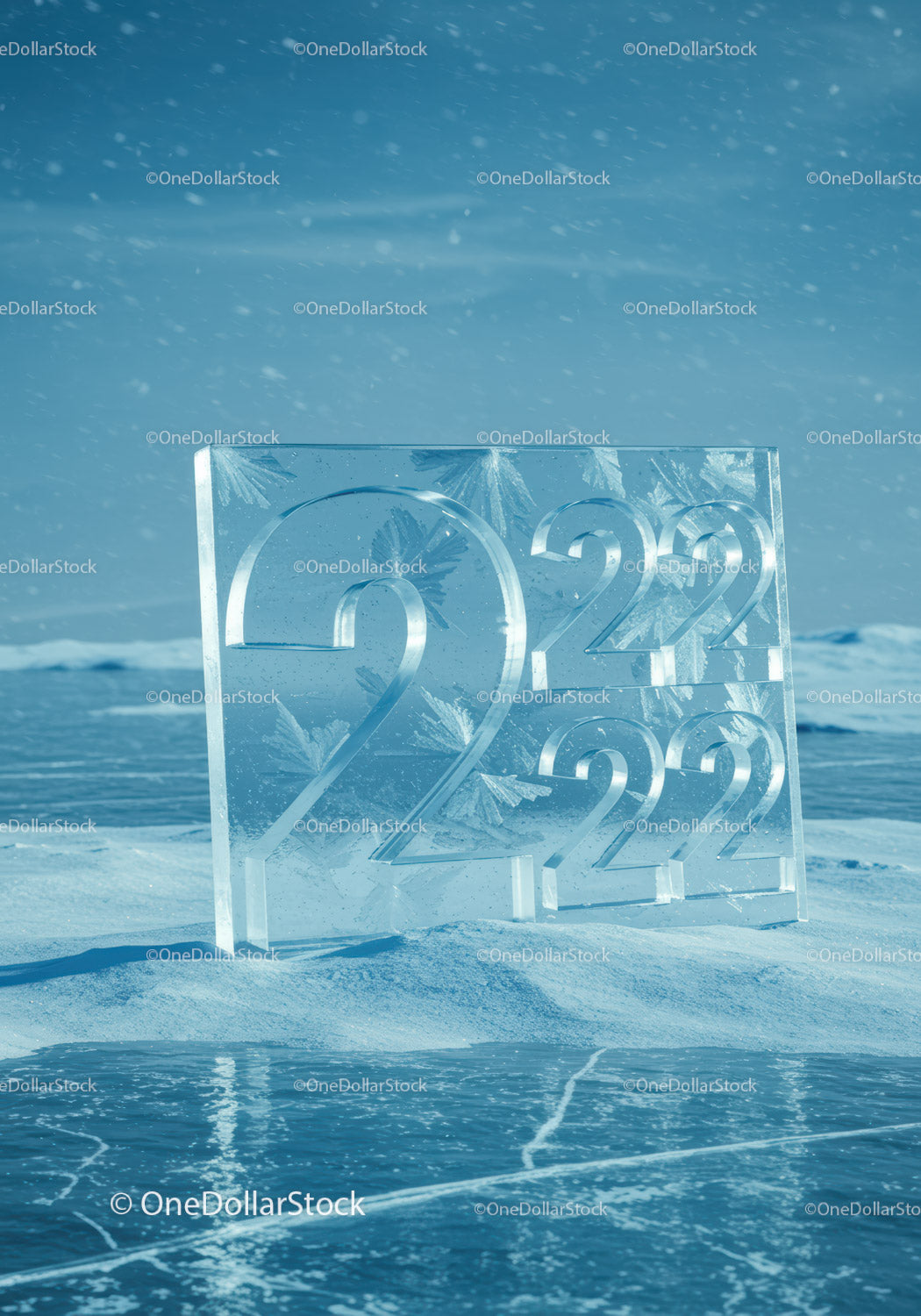 Transparent Ice Sculpture Displaying Year 2022 in Snow