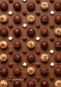 Assorted chocolate truffles and marshmallows pattern