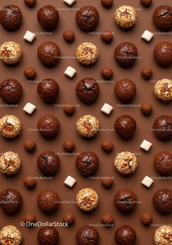 Assorted chocolate truffles and marshmallows pattern