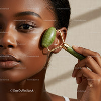 Woman Using Jade Roller for Facial Massage and Skin Care