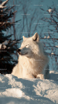 Majestic Arctic Fox Relaxing in a Snowy Landscape