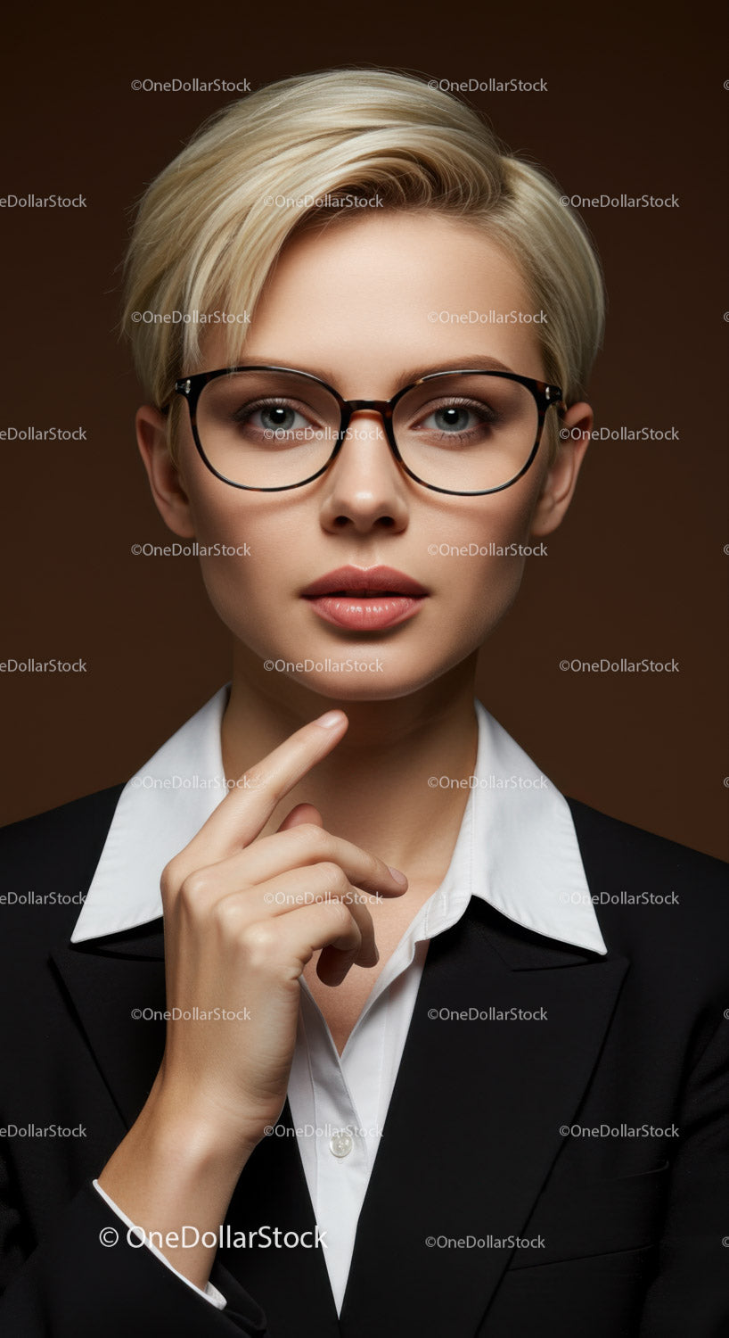 Professional Business Woman Wearing Glasses in Confident Pose