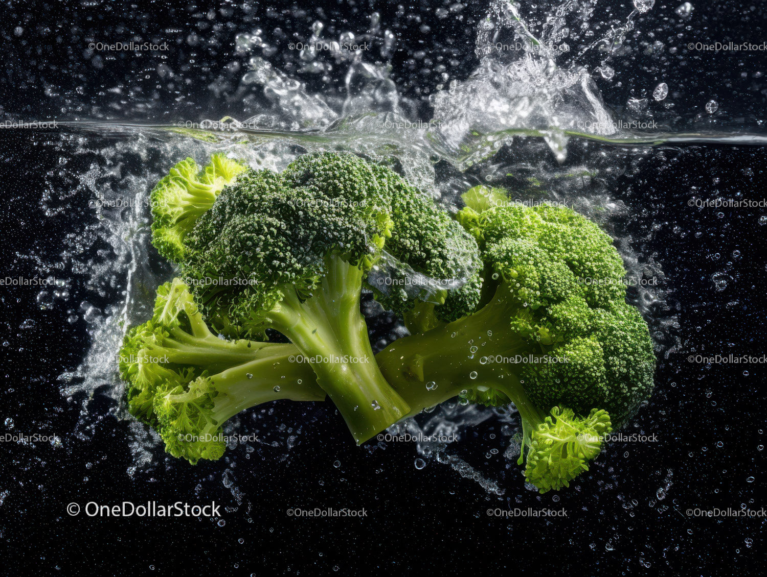 Fresh Green Broccoli in Water Splash for Healthy Food Concept