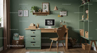 Cozy Children's Study Room with Wooden Desk and Playful Decor