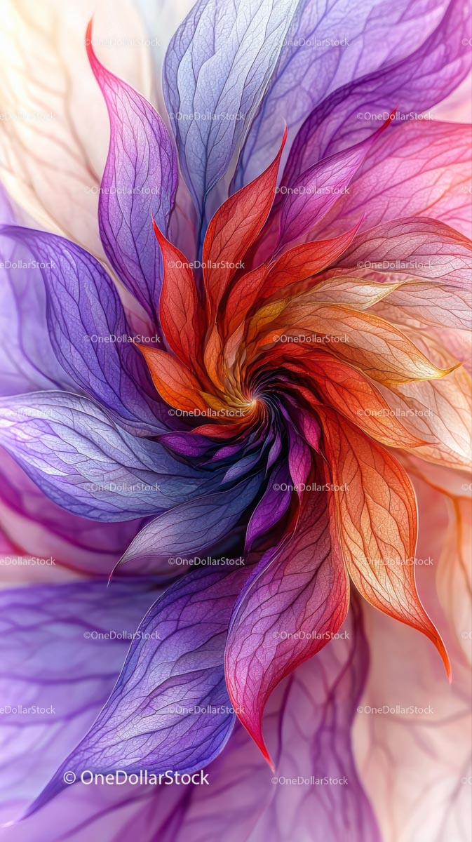 Vivid Spiral of Colorful Leaves for Artistic Floral Background