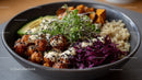 Colorful Vegan Bowl with Spicy Tofu and Vegetables