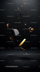 Abstract Cosmic Particles with Gold Metallic Fragments in Dark Background