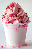 Delicious Pink Ice Cream in Cup with Chocolate Sprinkles and Nuts
