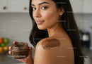 Woman Applying Body Scrub on Shoulder for Healthy Skin Wellness