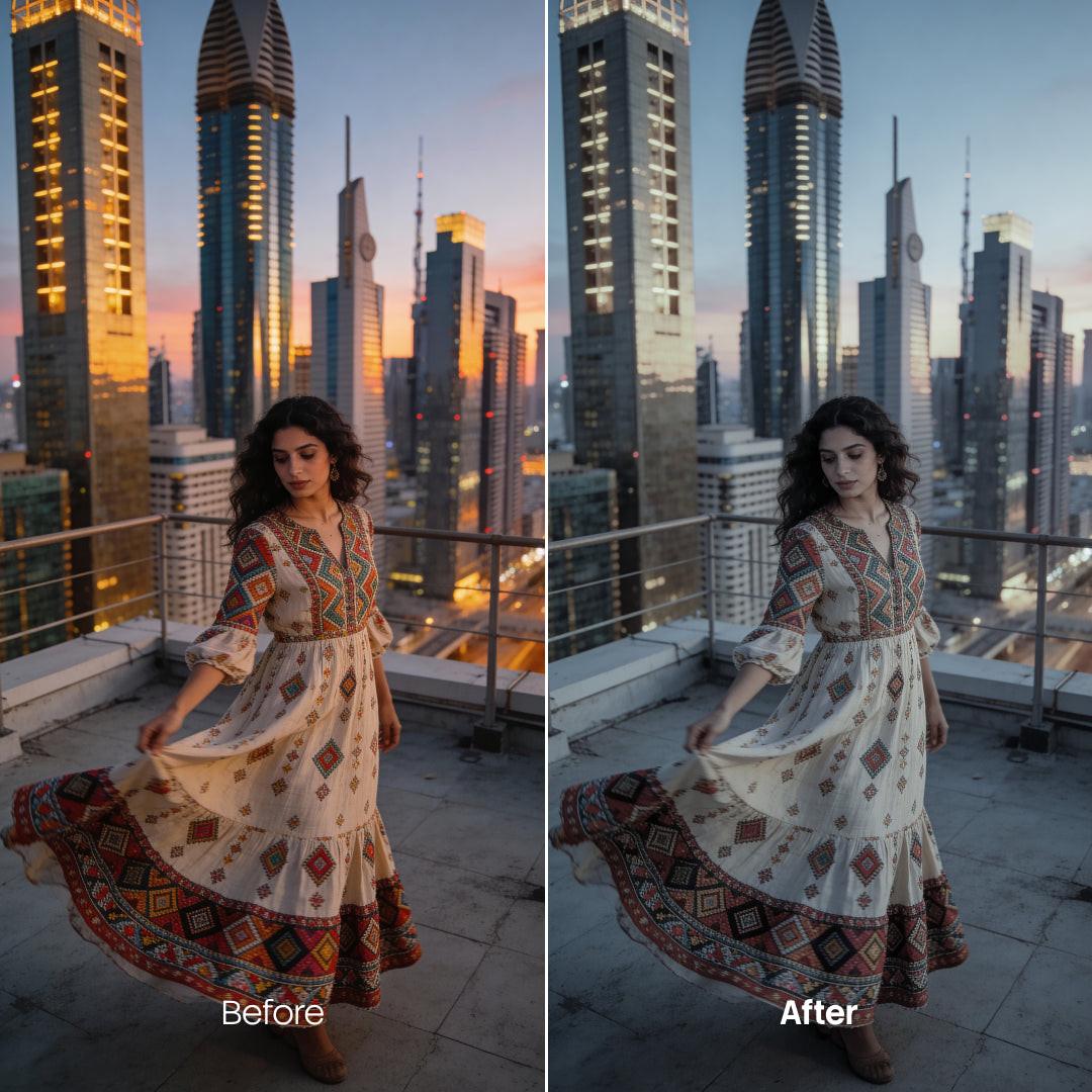 Before and after Urban Soft Colors LUT Pack effect
