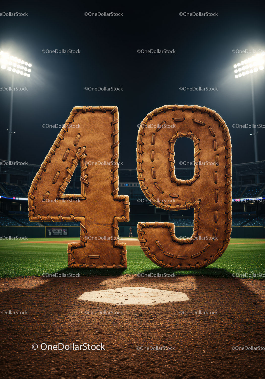 Leather Baseball Number Forty Nine on Stadium Field