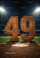 Leather Baseball Number Forty Nine on Stadium Field