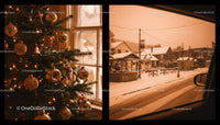 Cozy Christmas Tree and Snowy Village Street Scene