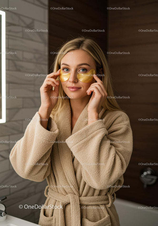 Relaxing Woman Applying Eye Patches for Skin Care Facial