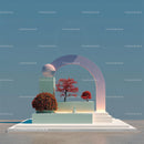 Futuristic Abstract Landscape with Vibrant Red Trees