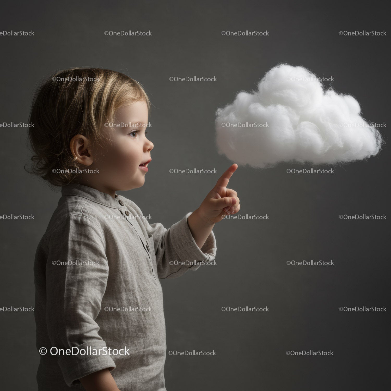 Toddler Reaching Out to Fluffy White Cloud
