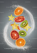 Fresh Sliced Citrus and Tropical Fruits with Water Splash