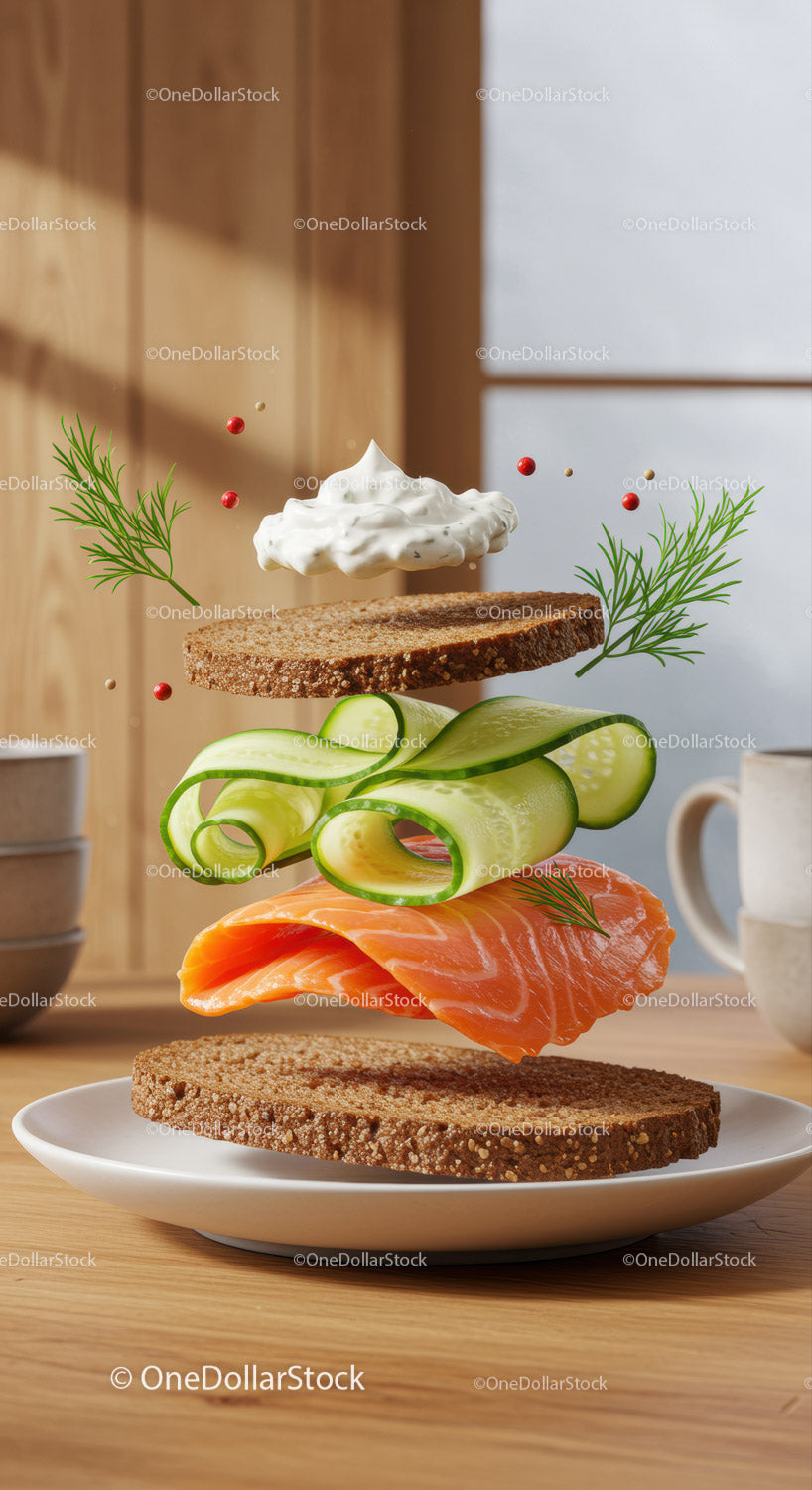 Deconstructed Smoked Salmon Sandwich with Fresh Cucumber