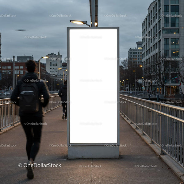 Urban evening scene with blank advertising billboard JPG Mockup Image