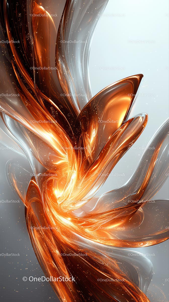 Abstract Digital Art with Fiery Orange and Silver Swirls