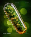 Close-up of a Green Plant Sample in a Laboratory Capsule for Scientific Research