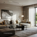 Elegant Modern Living Room with Beige Sofa and Abstract Wall Art