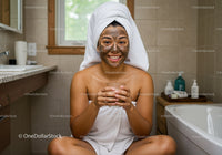Woman Relaxing with Facial Mud Mask in Modern Bathroom