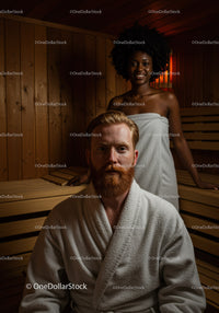 Relaxing Sauna Scene with Man and Woman in a Wooden Spa Environment
