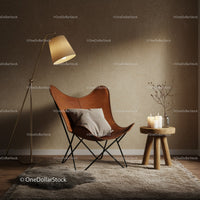 Cozy reading nook with leather chair and warm lighting