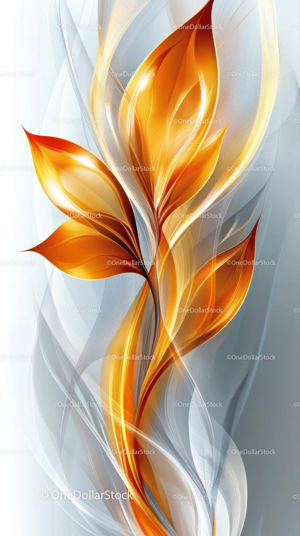 Abstract Digital Art with Fiery Orange Leaves and Smooth Flowing Lines