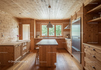 Rustic Wooden Kitchen with Large Window and Modern Appliances