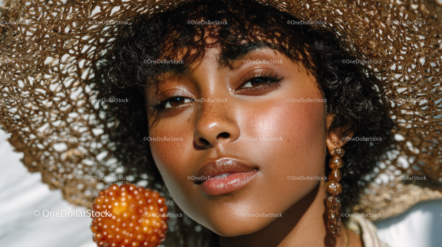 Elegant Woman Wearing Wide Brim Straw Hat with Summertime Style