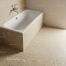 Modern Bathroom with Beige Terrazzo Tiles and Built-in White Bathtub