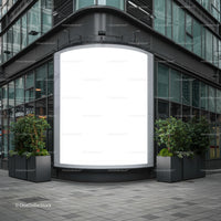 Empty Urban Billboard on Modern Glass Building Corner