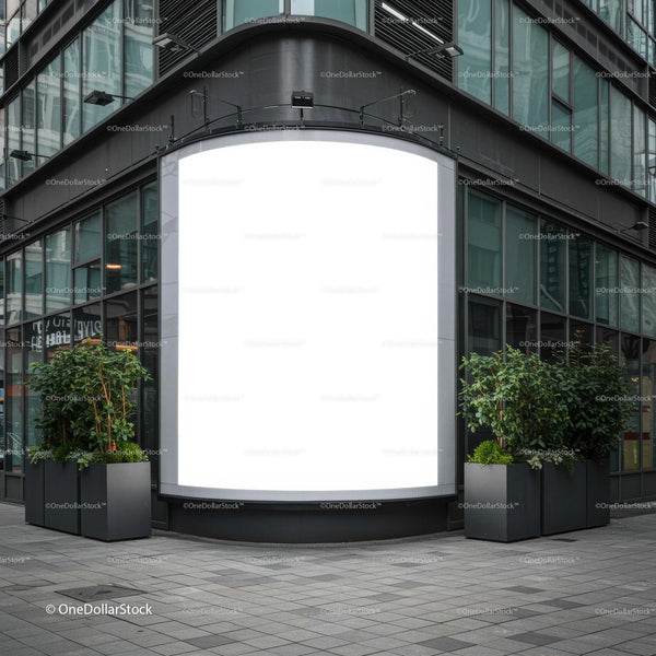 Empty Urban Billboard on Modern Glass Building Corner JPG Mockup Image