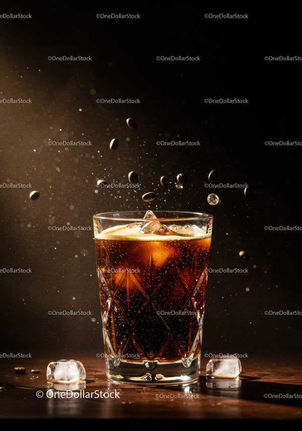 Szklanka mrożonej kawy cold brew z unoszącymi się ziarnami
