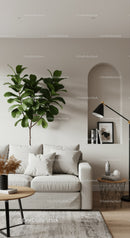 Cozy Modern Living Room with Green Fiddle Leaf Fig Plant