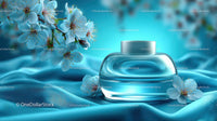 Refreshing Cosmetic Jar with Cherry Blossoms on Blue Silk