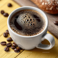 Freshly Brewed Coffee in a White Mug on Rustic Table