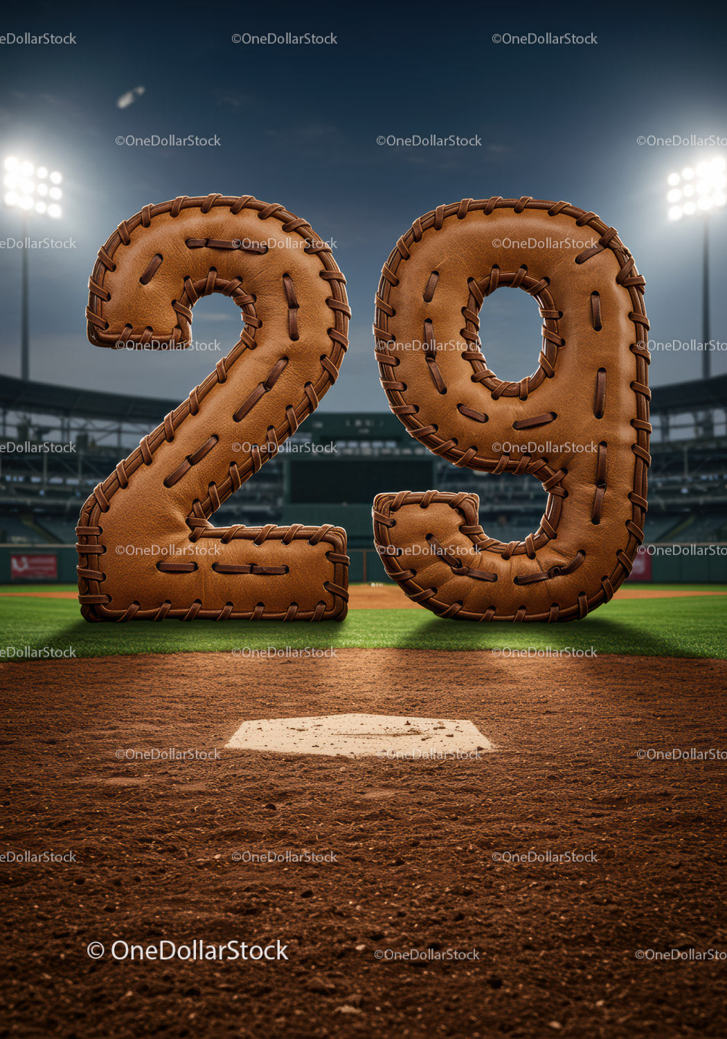 Baseball stitched leather numbers 29 on field