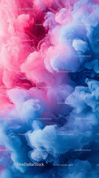 Vibrant Blue and Pink Colored Ink Swirl Abstract Background