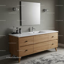 Modern Wooden Bathroom Vanity with White Sink and Storage Drawers