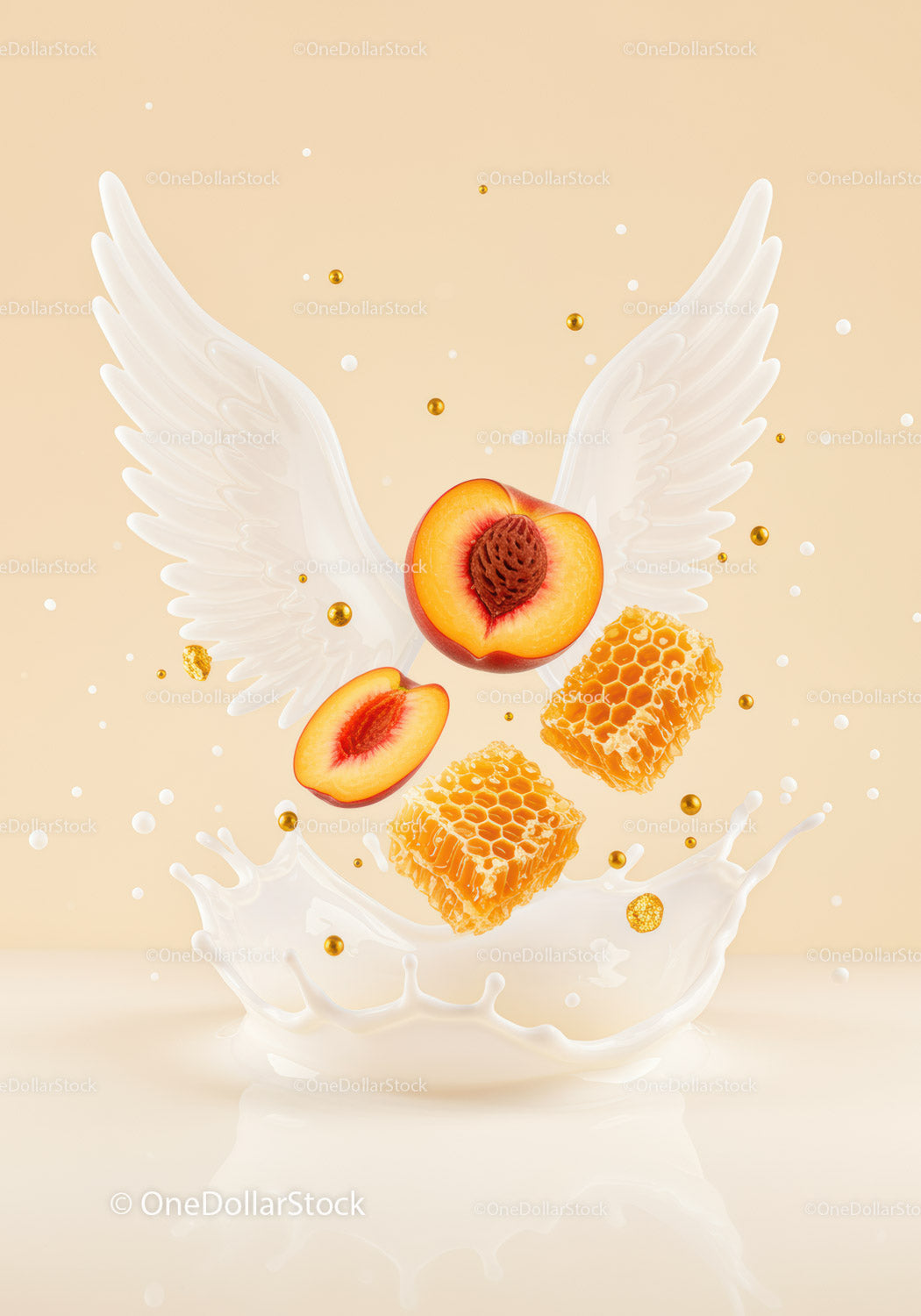 Peach and Honeycomb Splash with Angel Wings