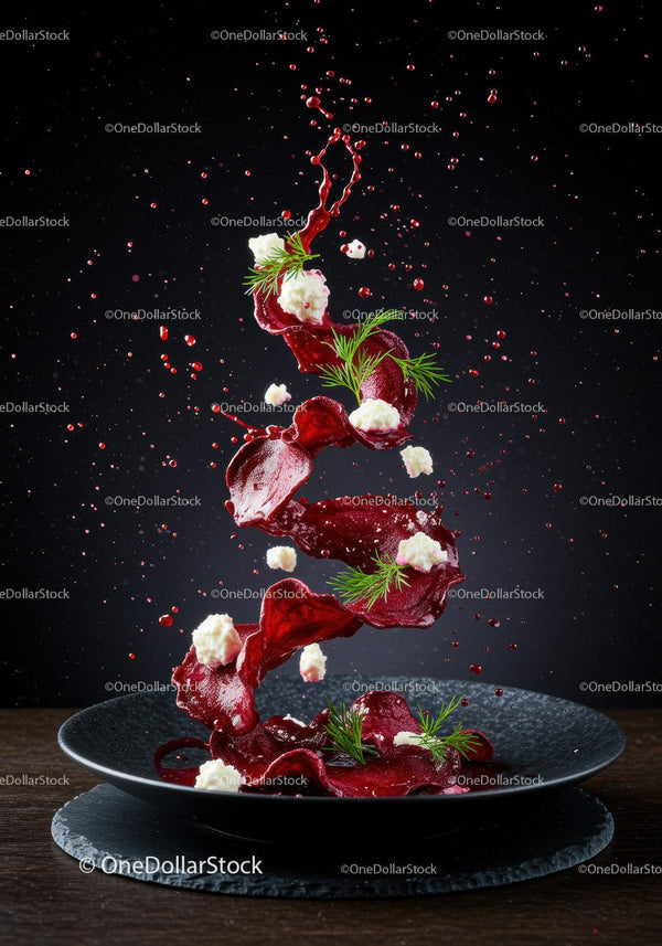 Dynamic the beetroot chips with splash and fresh herbs